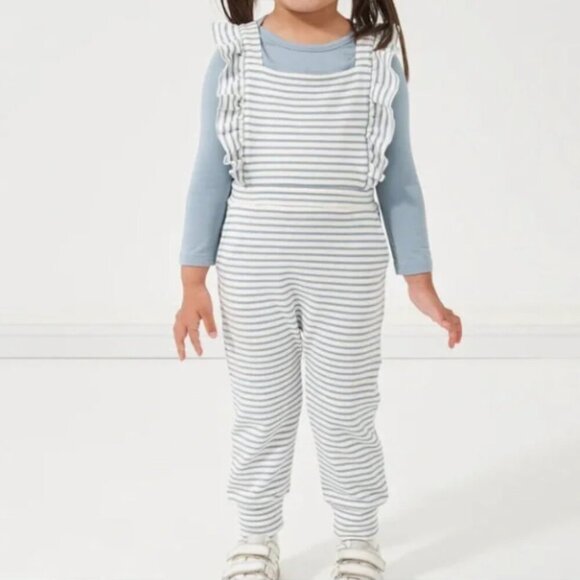 Little Sleepies Other - LITTLE SLEEPIES PLAY IVORY & FOG STRIPE FLUTTER OVERALLS - 2T